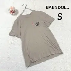 【ベビードール】半袖Tシャツ カットソー (Ｓ) ブラウン 胸ポケット ロゴ入りのサムネイル