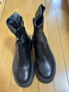 ブラック サイドゴアブーツ レザー