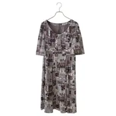 Paul Stuart ポールスチュアート(M)幾何学柄 五分袖 ワンピース