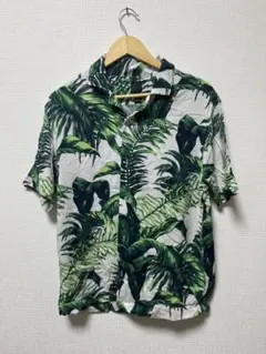 H&M ボタニカル柄 半袖 アロハシャツ ホワイト グリーンのサムネイル