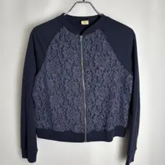 HOLLISTER レース切り替え スウェット ブルゾン ジャケット M 紺