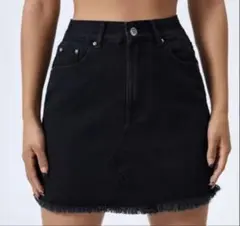 ブラックデニムミニスカート 台形スカート