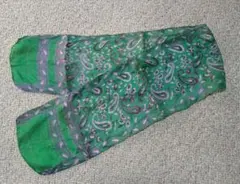 ペイズリー柄 緑色　グリーン　 ストール　ショール　シルク　絹