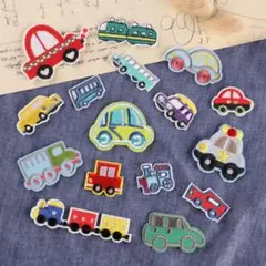 在庫一掃セール！16枚 DIY 補修 刺繍ワッペン アイロン接着 乗り物ワッペン