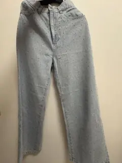 ラインストーン付き デニムパンツ ライトブルー Mサイズのサムネイル