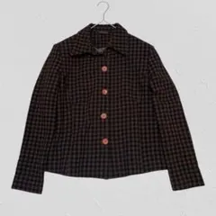 Calabaza♡クロップド丈チェック柄ジャケット　レトロ　ワッフル素材　M-L