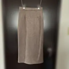 スウェード調ブラウンベージュ タイトスカート スリット入り