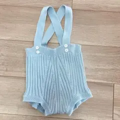 ニットサロペット　水色　韓国