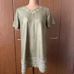 レリアン　刺繍入り 半袖 チュニック カーキのサムネイル