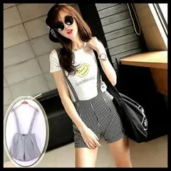 新品 送料無料】サスペンダーショート パンツハイウエスト ストライプ パンツ