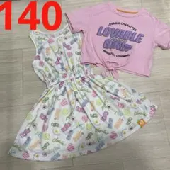 Candy chuu キャンディチュウ　総柄ワンピース＆半袖Tシャツ　140のサムネイル
