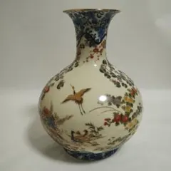 九谷焼 明陶 金彩 牡丹 藤 鳥文様 華道 インテリア 飾り壺 花瓶 壺