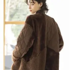 ブラウン キルティングジャケット ボア