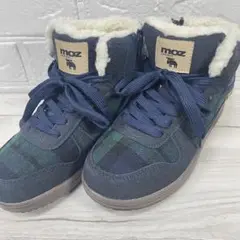 美品　モズ　MOZ　ハイカットスニーカー　ボア　チェック柄　23.0cm