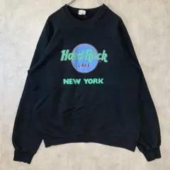 【USA製】90s ハードロックカフェスウェット(L)ニューヨーク 黒