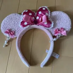 ディズニー ピンク 水玉 ミニー カチューシャ　イヤリング　ビーズ　ラメ