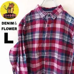 USA古着 DENIM＆FLOWER　ネルシャツL　レッドネイビー　チェック