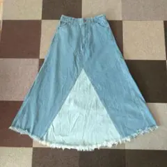 NICE CLAUP デニム フレアスカート ライトブルー フリーサイズ