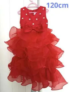 赤いフリルドレス 花柄刺繍付き　発表会