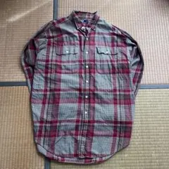 90s ポロ ラルフローレン チェック ワークシャツ L 赤 紺 ネルシャツ