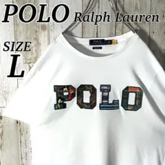 ポロラルフローレン パッチロゴ Ｔシャツ 白 Ｌ ボタニカル チェック柄