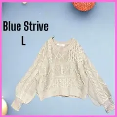 [Blue Strive] ケーブル編み　ボリューム袖　ニット　プルオーバー　L