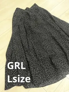 GRL ドット柄 フレアスカート ロングスカート ウエストゴム グレイル