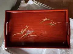 花の装飾 漆器の盆 専用箱付き