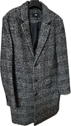 H&M チェスターコート ブラック・ホワイトチェック　Lサイズ