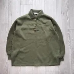 90s vintage ポロシャツ スウェット素材 オリーブ パッチワークロゴのサムネイル
