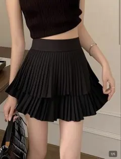 SHEIN フレアスカート 無地柄 レイヤーフリルトリム スコート