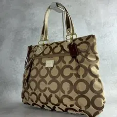 良品✨A4可 コーチ ポピー トートバッグ キャンバス×レザー オプアート