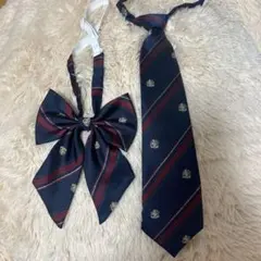 リボン・ネクタイセット ネイビー・赤ストライプ