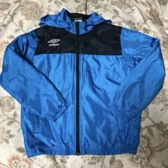 アンブロ ウィンドブレーカー 140 青 裏メッシュ フード付 サッカー 通学