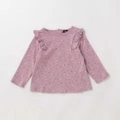 petit main オーガニック 肩フリル花柄長T