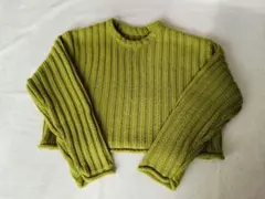 GRL ロールアップ ショート丈 リブニット トップス グリーン