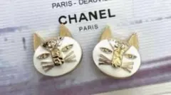 猫ボタンホワイトゴールド　ヴィンテージ　アンティーク　シャネル