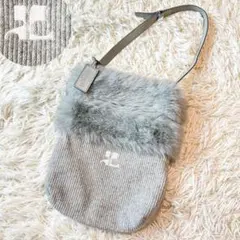 極美品】courregesクレージュ ハンドバッグ ファー ロゴ刺繍 - メルカリ