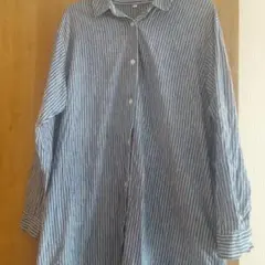 無印良品 リネン洗いざらし長袖シャツワンピースＬサイズ ストライプ