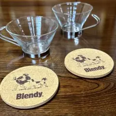 347 ブレンドのロゴ入り　おしゃれな耐熱ガラス製カップ＆コースター2客セット