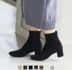 美品ヴィヴィアン スクエアトゥストレッチショートブーツ ブラックスエード