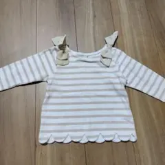 プティマイン　リボン付きストライプ長袖カットソー　100