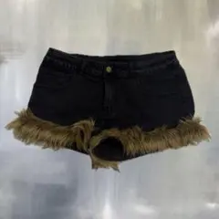 デニムショートパンツY2K 平成ギャル ファー付き archiveグランジ