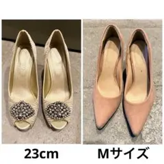 ビジュー付きパンプス、スエードパンプス