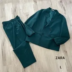 ZARA ザラ ダブル スーツ セットアップ 上下 緑 L イージーパンツ