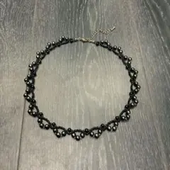 ハンドメイド 濃紺のビーズ ネックレス