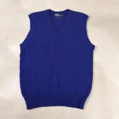 ポロバイラルフローレン ケーブルニットベスト ウール ロイヤルブルー XL 青