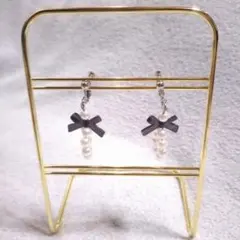 ハンドメイド パールリボン イヤリング