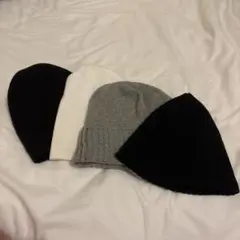 ニット帽4点セット グレー・ホワイト・ブラック