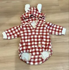 futafuta 赤白チェックロンパース 70